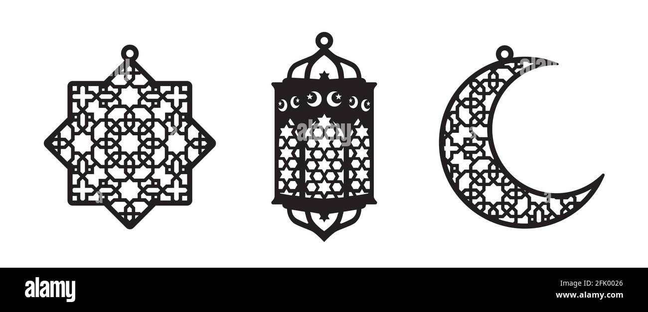 Décor cnc Ramadan. Lanterne de découpe au laser, lune, croissant, modèle vectoriel en étoile pour découpe au laser Illustration de Vecteur