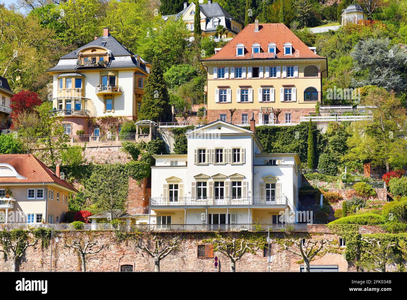 Vieilles villas chères à Heidelberg situé sur la colline à Neckar rivière en Allemagne Banque D'Images