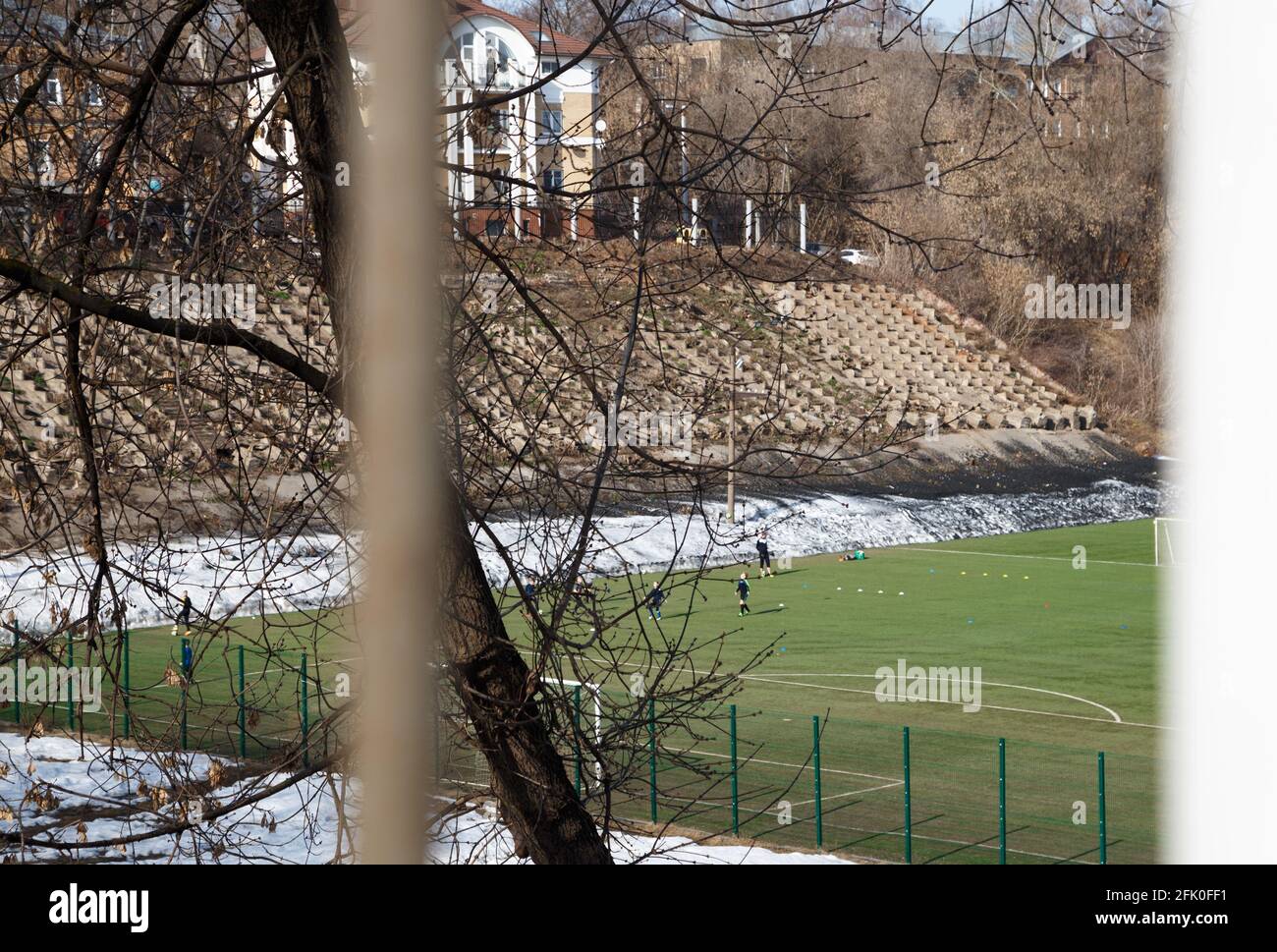 Image d'un stade de football avec des stands détruits Banque D'Images