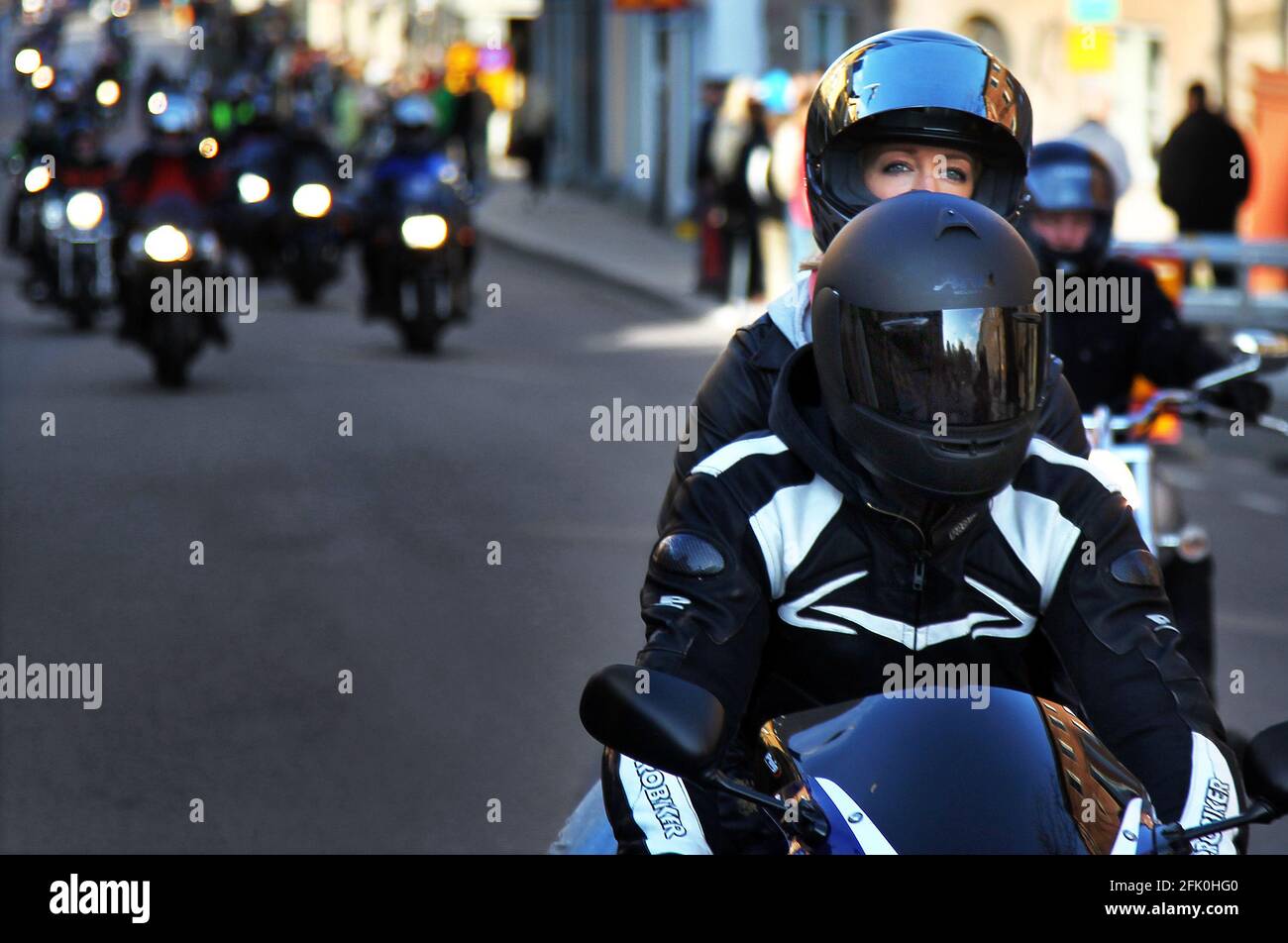 Cortège moto par Linköping à Skänninge, Suède Photo Stock - Alamy