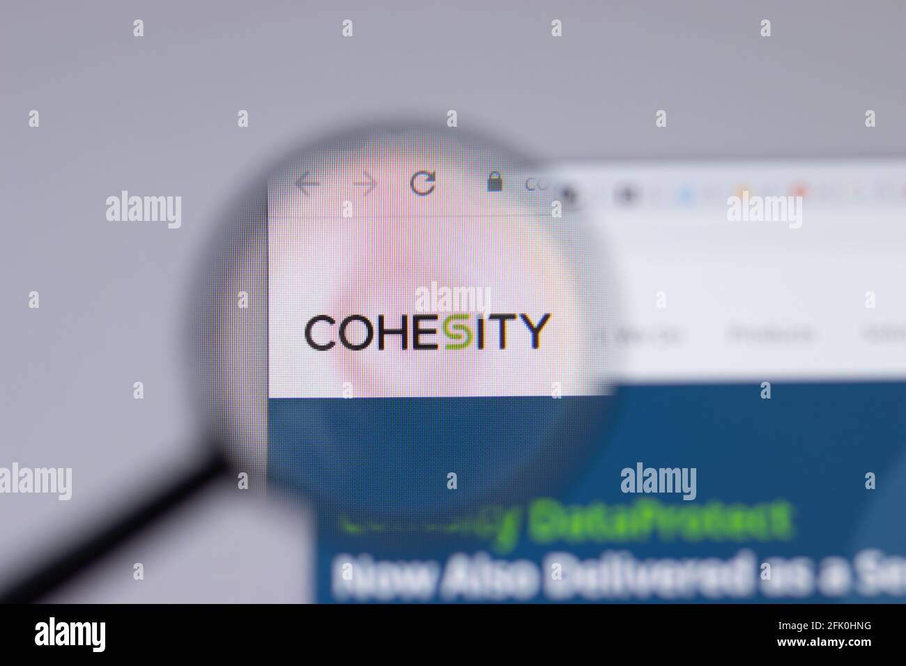 New York, Etats-Unis - 26 avril 2021 : gros plan du logo de la Cohesity sur la page du site Web, Editorial Banque D'Images