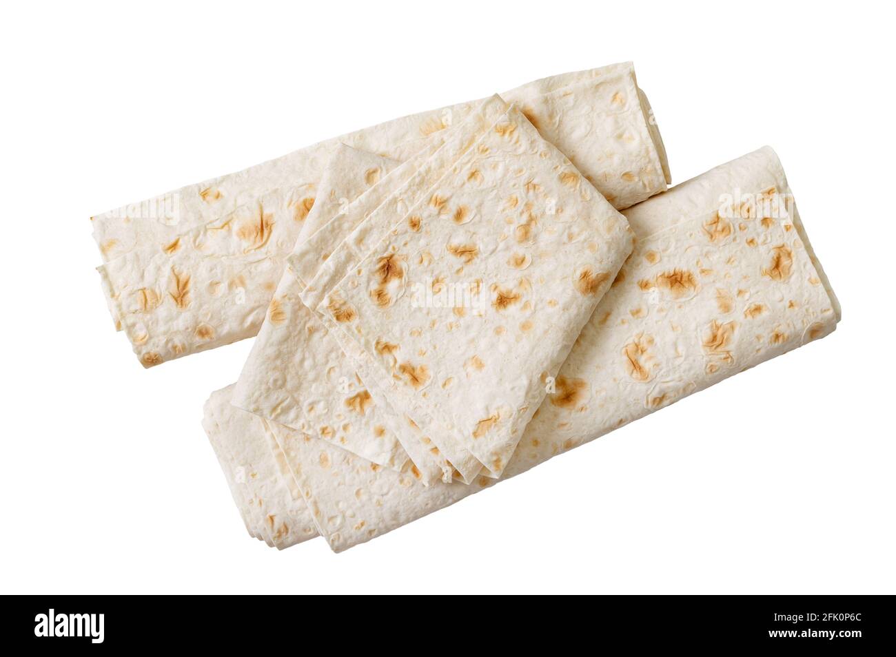 Lavash - délicieux pain plat sain arménien et turc sans levain. Pain pita fin isolé sur fond blanc. Banque D'Images
