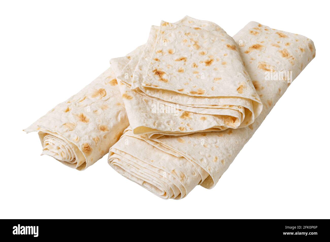 Lavash - délicieux pain plat sain arménien et turc sans levain. Pain pita fin isolé sur fond blanc. Banque D'Images