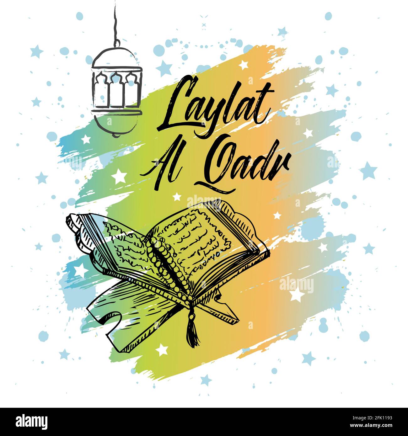 Laylat al-qadr célébration islamique avec Coran et lanterne. Carte de vœux Banque D'Images