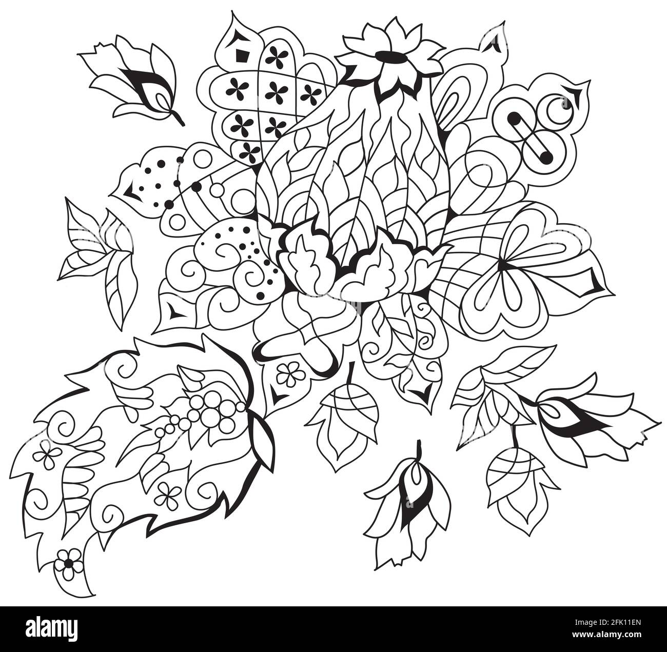 Style zentangle de fleurs aux lignes épurées pour t-shirt, tatouage et autres décorations Illustration de Vecteur