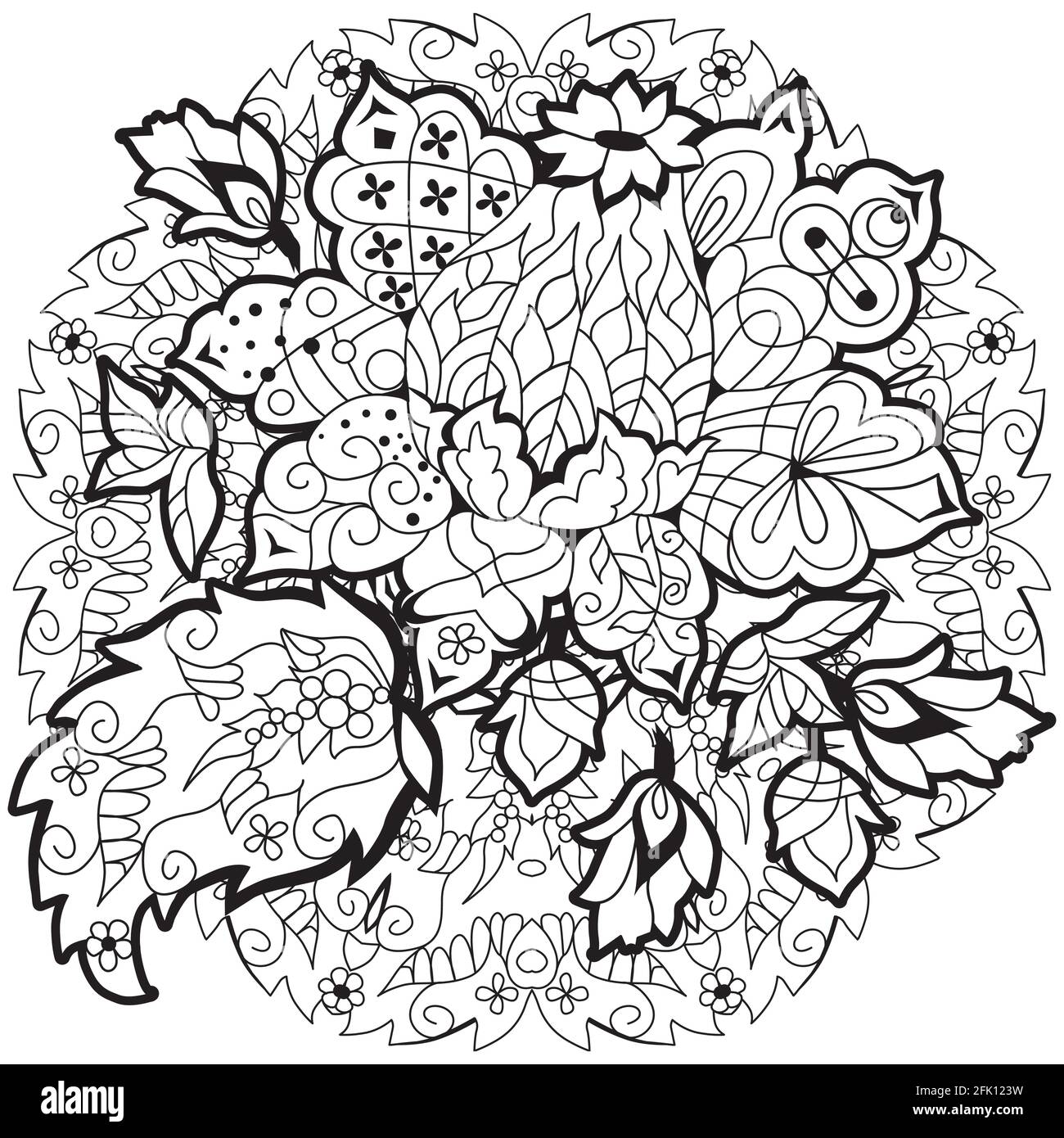 Fleur avec zentangle de mandala stylisée avec des lignes épurées pour le motif de t-shirt, tatouage et autres décorations Illustration de Vecteur