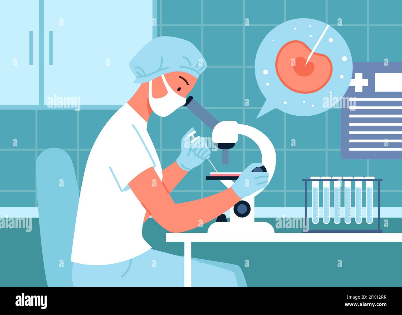 Les scientifiques font de la recherche et étudient en laboratoire scientifique, en travaillant avec un microscope de laboratoire Illustration de Vecteur Les scientifiques font de la recherche et étudient en laboratoire scientifique, en travaillant avec un microscope de laboratoire Illustration de Vecteur