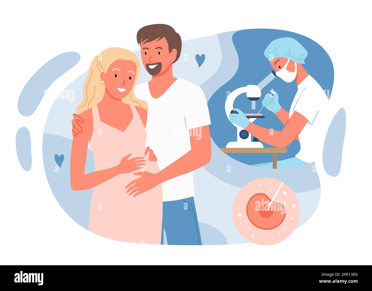 Fécondation in vitro avec les parents, femme enceinte debout avec le mari Illustration de Vecteur