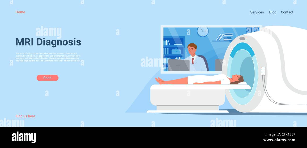 Diagnostic IRM à l'hôpital, médecin homme regardant le diagnostic résultat de l'examen de la patiente Illustration de Vecteur