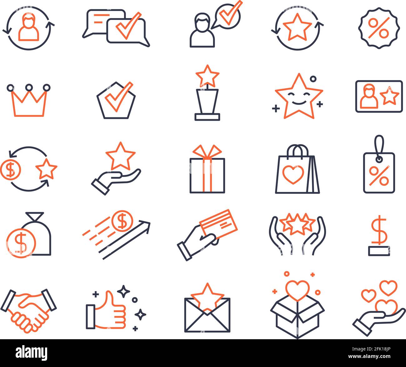 Programme de fidélité. Icônes du système de bonus d'achat. Cadeaux et récompenses pour les clients, prix de loterie. Carte d'échange, jeu de symboles de vecteur marketing Illustration de Vecteur