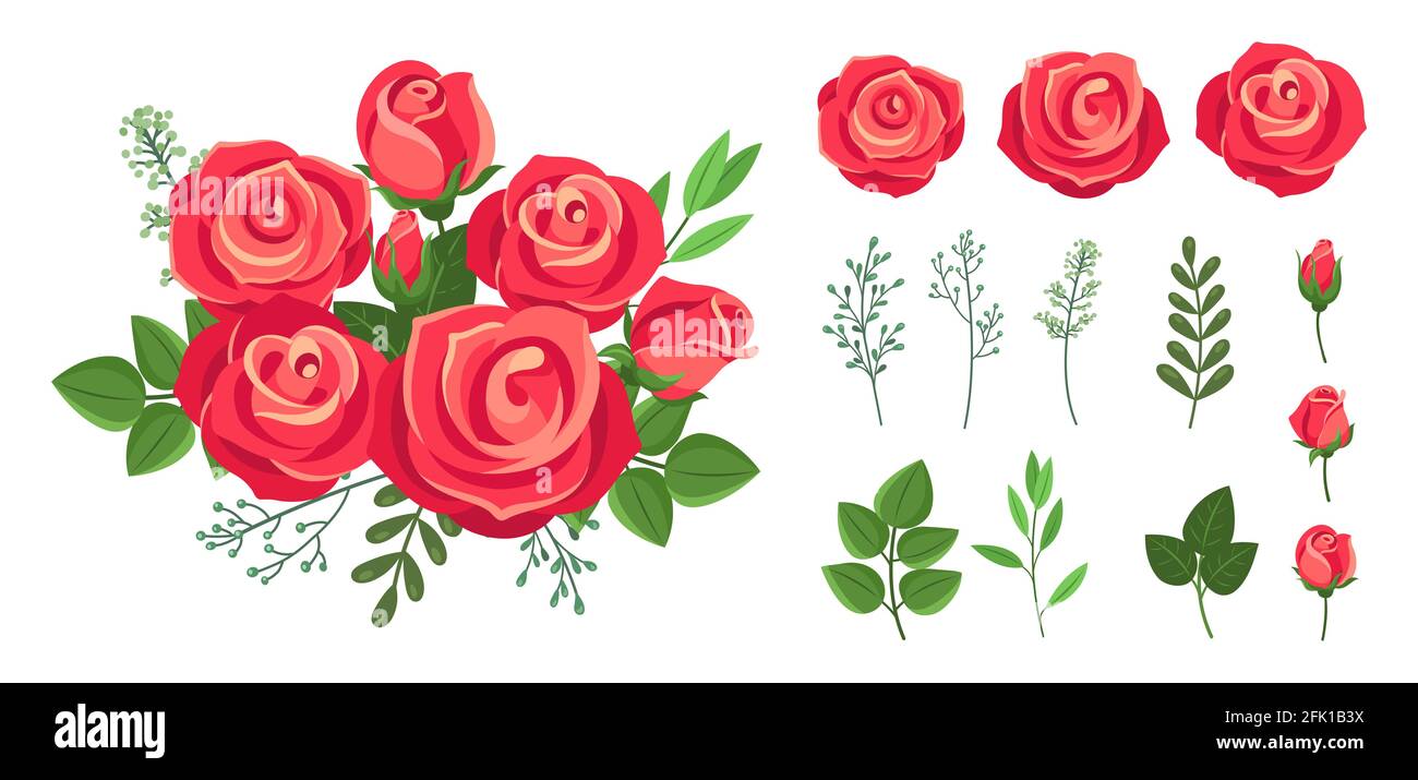 Bouquet de roses rouges. Décoration de fleurs de mariage. Éléments botaniques fleuris isolés vintage. Collection Vector Floral Illustration de Vecteur