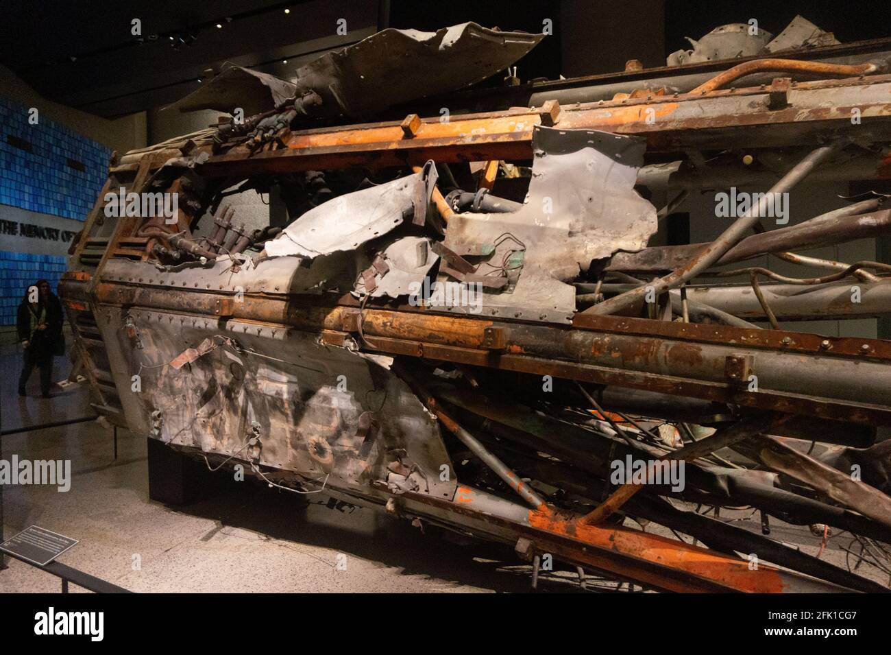 Septembre 11 ou 911 musée dans la ville de New York, Etats-Unis. Vue intérieure des écrans Banque D'Images