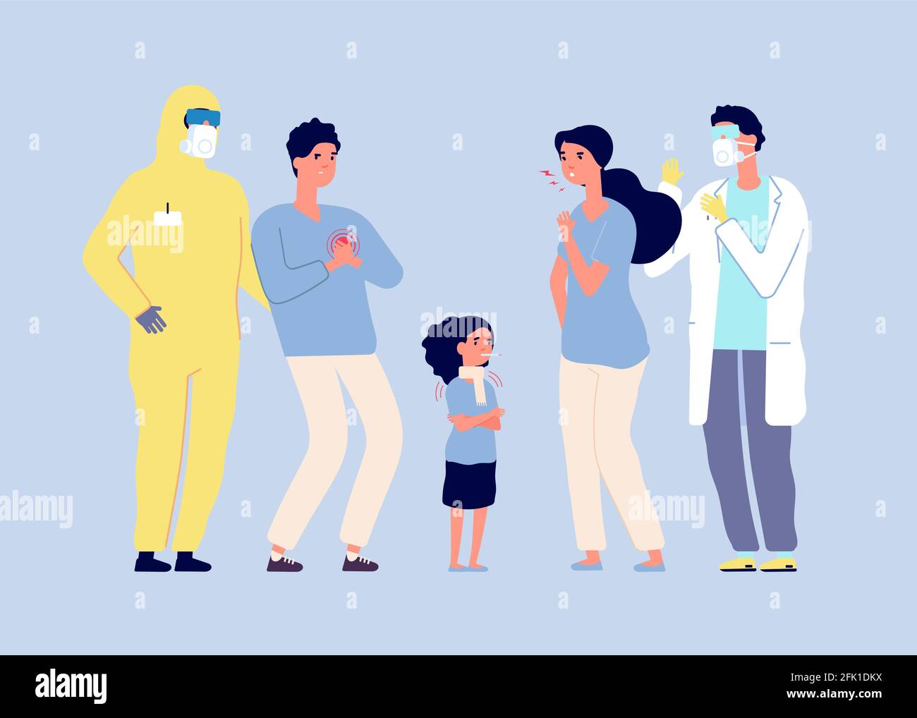 Concept d'épidémie. Virus, les médecins protègent les personnes malades. Personnel médical en combinaisons de protection. Infection respiratoire, attaque dangereuse du coronavirus Illustration de Vecteur