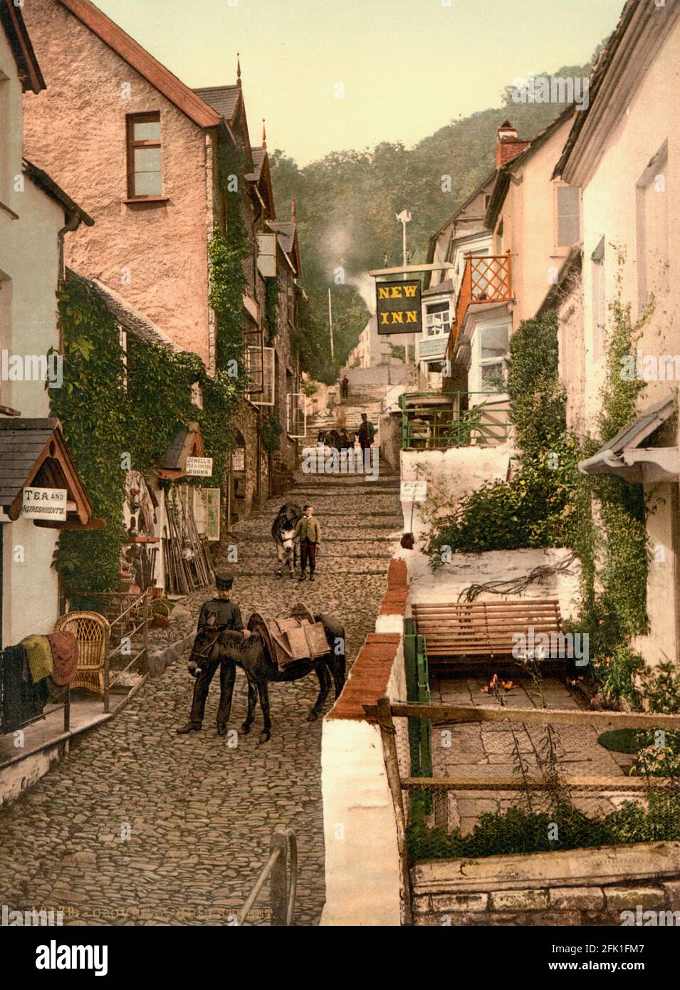 High Street, Clovelly dans Devon vers 1890-1900 Banque D'Images