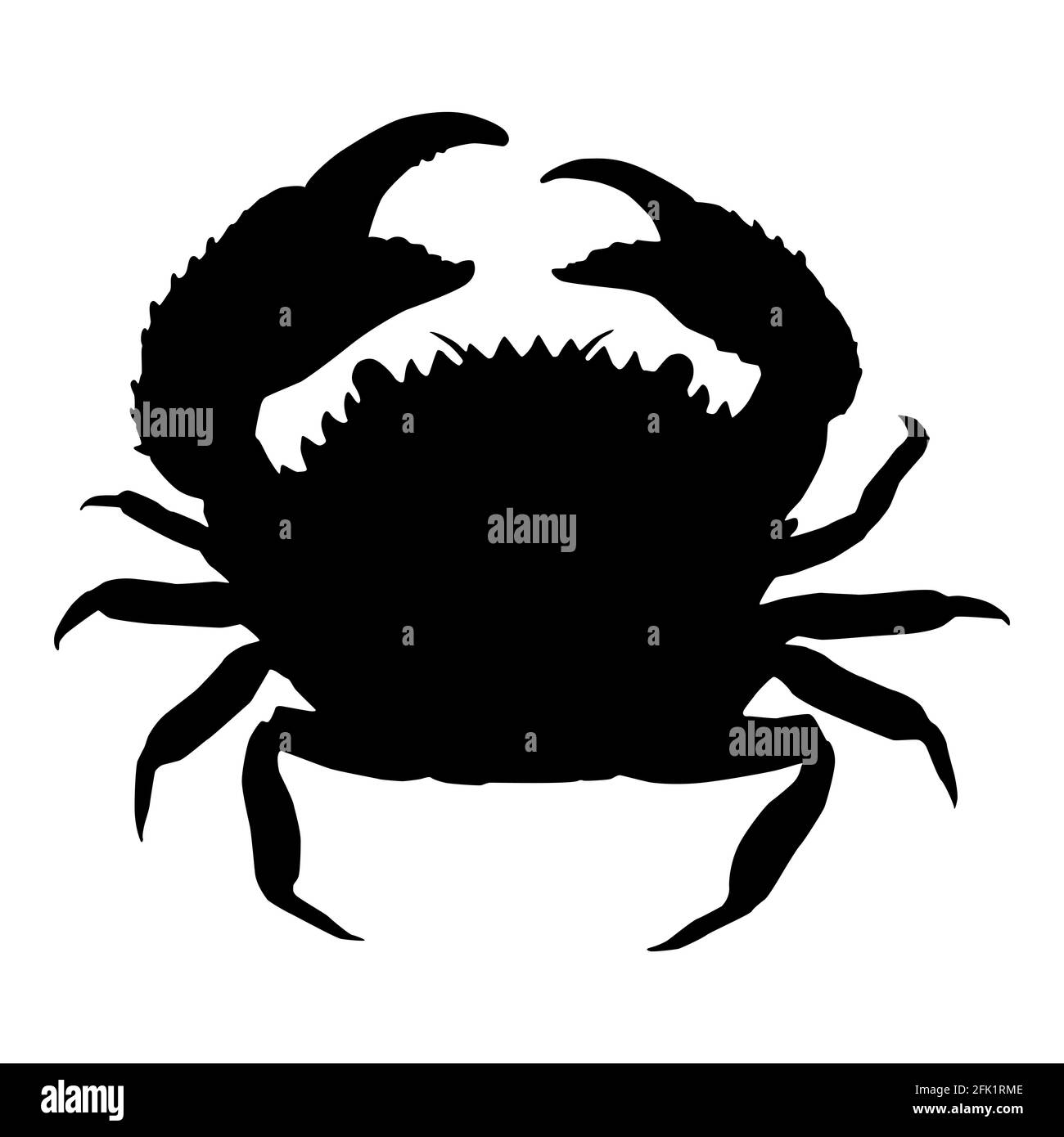 Silhouette noire isolée de crabe de mer. Vue latérale. Animal marin. Arrière-plan blanc. Illustration vectorielle clipart. Illustration de Vecteur