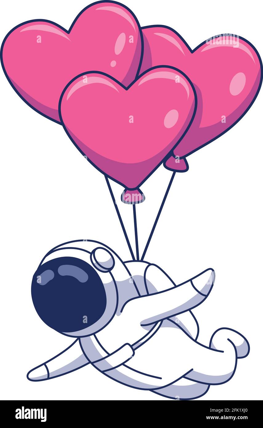 Adorable astronaute volant avec l'aide de ballons de coeur dessin animé illustration Illustration de Vecteur