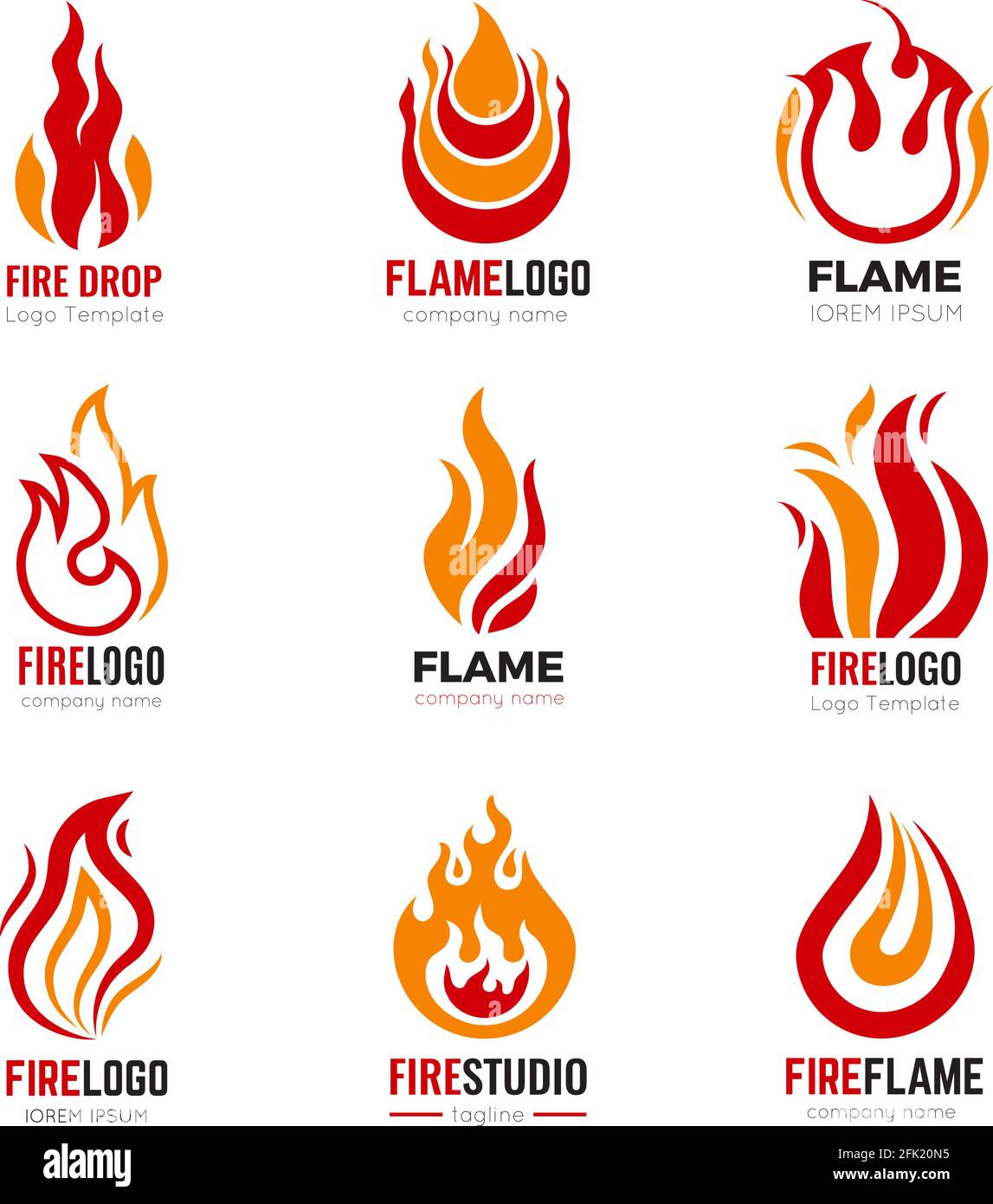 Logo Flame. Gravure de symboles graphiques de feu pour la collection de vecteurs d'identité d'entreprise Illustration de Vecteur