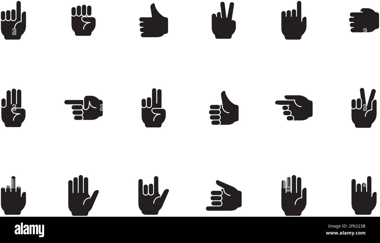 Symboles de gestes. Les mains humaines les doigts de paume zéro un diable signe la victoire comme des gestes collection de vecteur Illustration de Vecteur