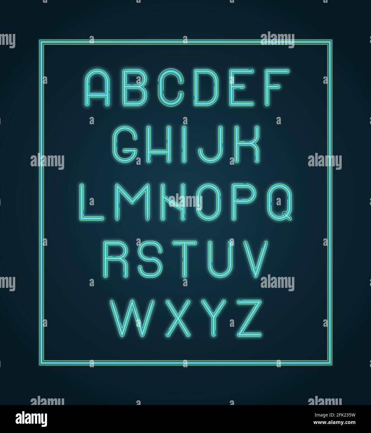 Alphabet néon. Lettres d'éclairage police de caractères phosphorescents caractères vectoriels Illustration de Vecteur