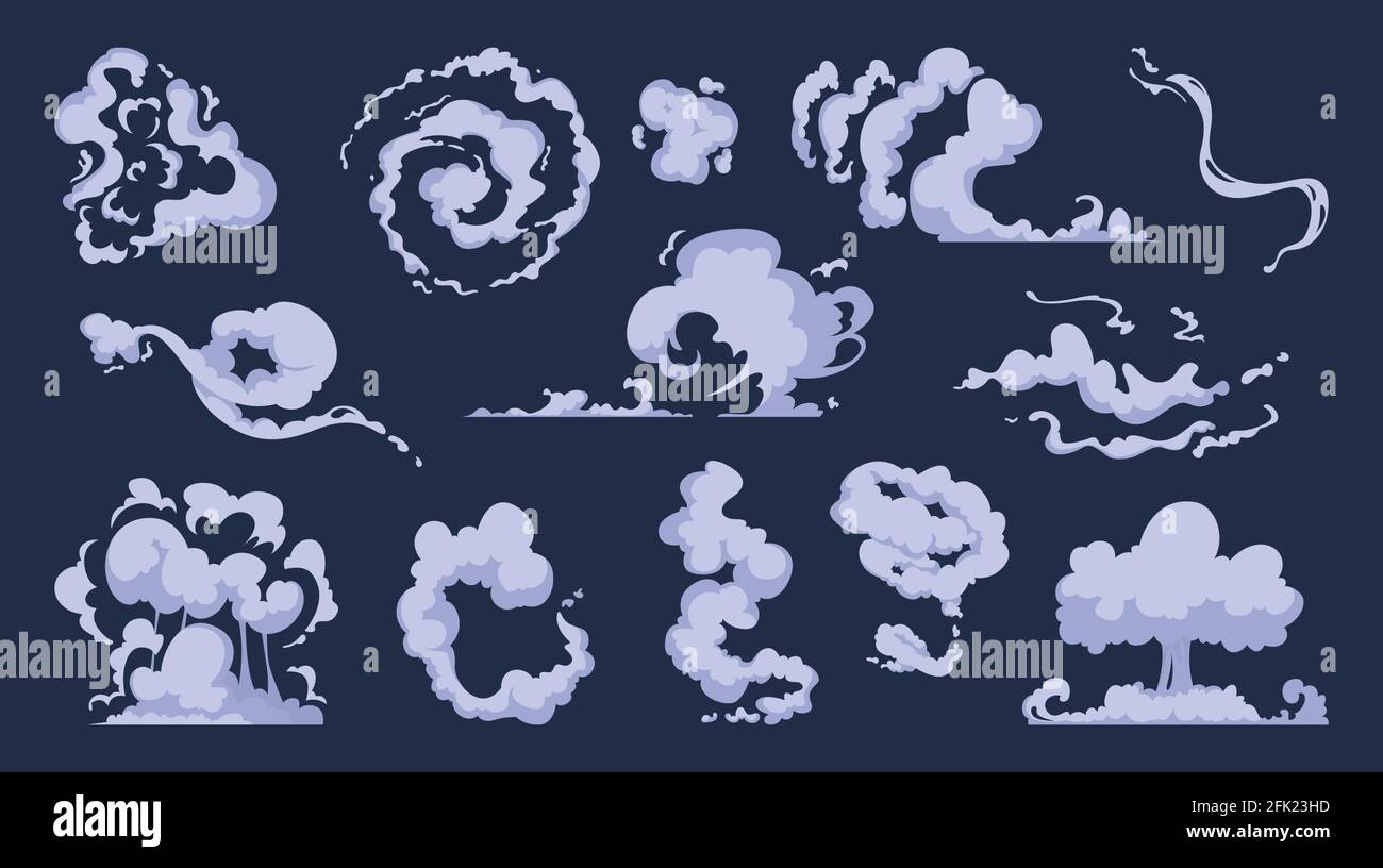Fumée de dessin animé. VFX comic bang nuages explosion de la vitesse de la bombe tempête mouvement vent vecteur art collection Illustration de Vecteur