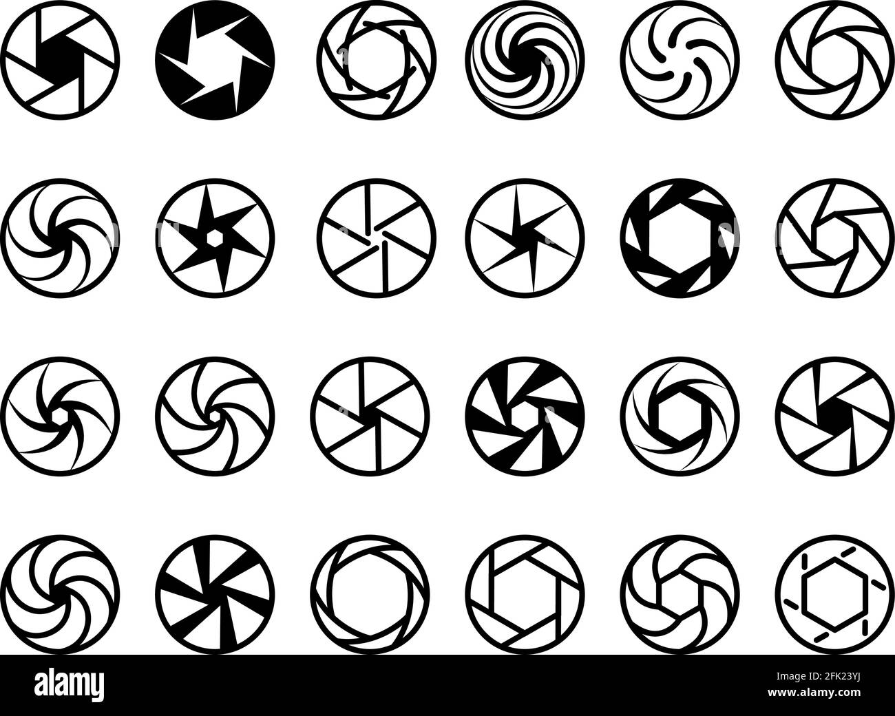 Objectif de l'appareil photo. Zoom de mise au point symboles graphiques abstraits diaphragme Aperture vector icône de la caméra film Illustration de Vecteur