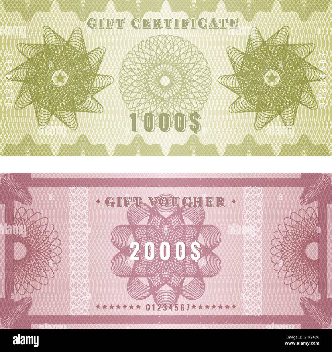 Modèle de coupon. Conception de certificat avec gravure guilloche filigranes formes et bordures vecteur Illustration de Vecteur
