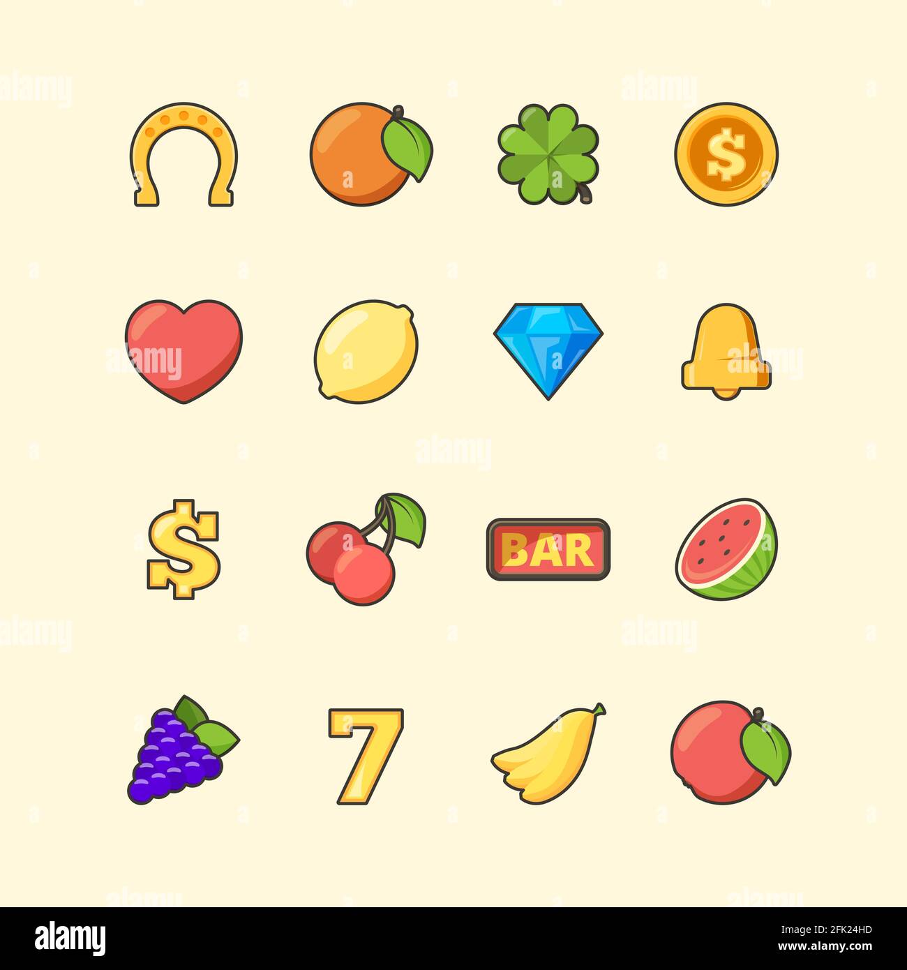 Icône Casino. Machine à sous jeux de symboles colorés jackpot diamant pièces cerisier bananes images vectorielles Illustration de Vecteur