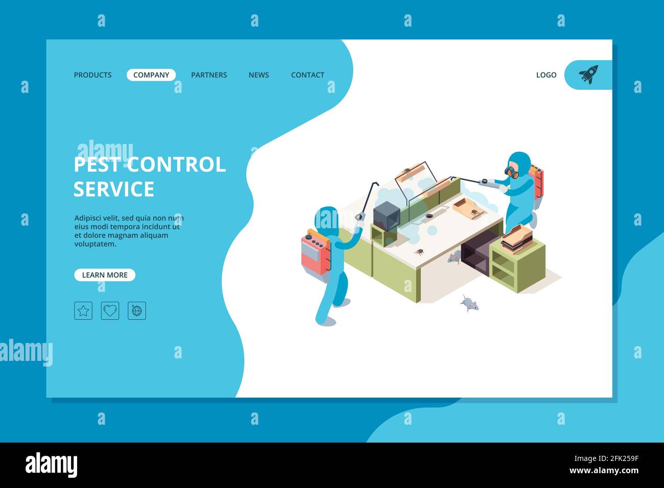 Atterrissage de ravageurs. Les exterminateurs de service professionnel d'insecticide modèle web de vecteur de poison chimique Illustration de Vecteur