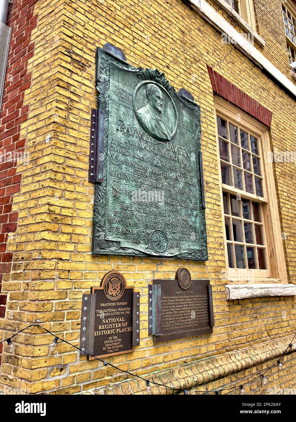 Panneau extérieur de Fraunces Tavern au 54 Pearl Street dans Lower Manhattan, New York City Banque D'Images