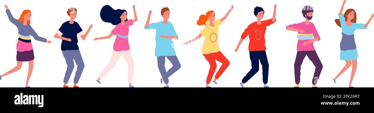 Danseurs. Les adultes sautent et dansent en ligne partie heureux groupe de personnages illustration vectorielle Illustration de Vecteur