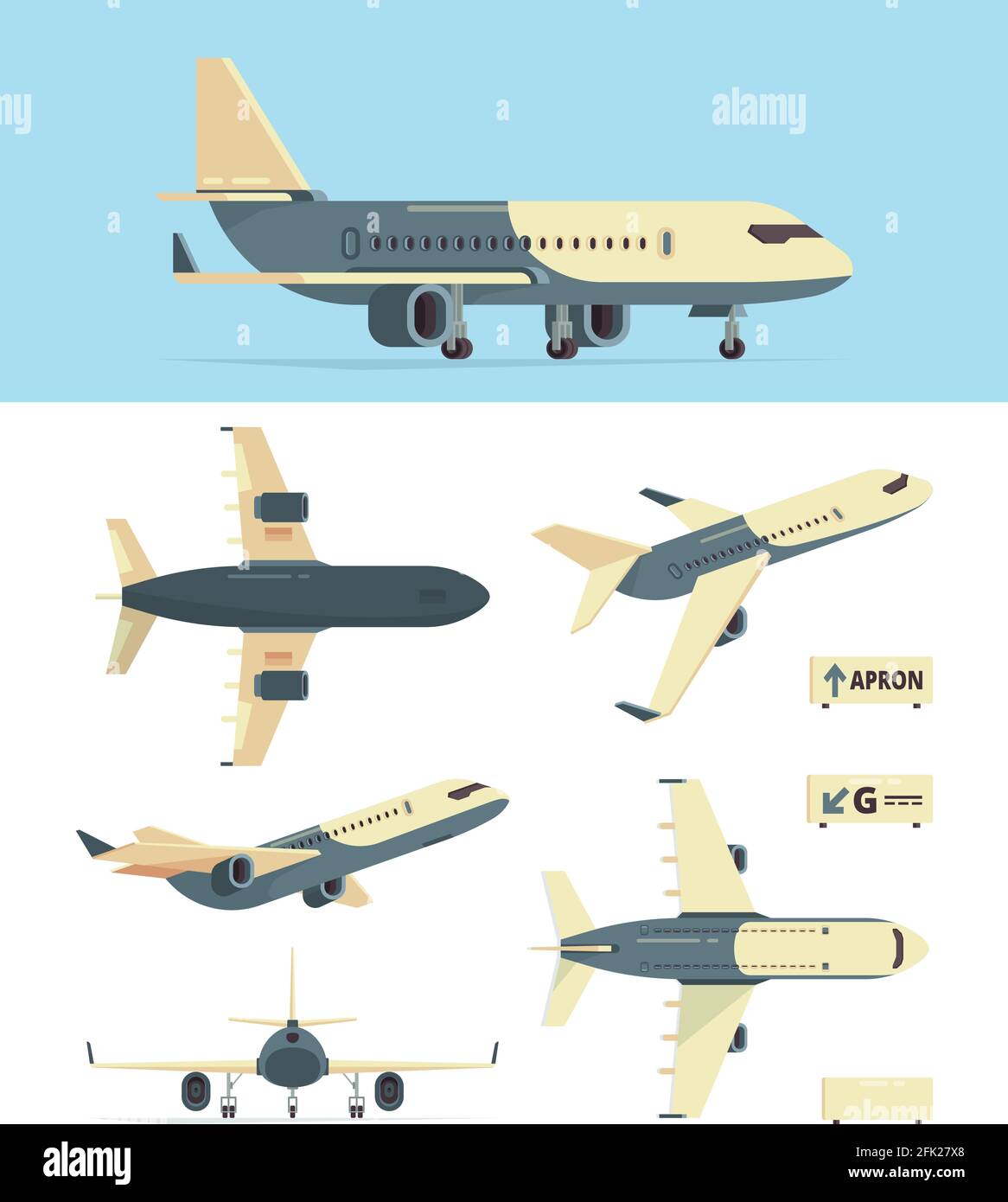 Avion de l'aviation civile. Modèle de différents avions vues avion collection de vecteur Illustration de Vecteur