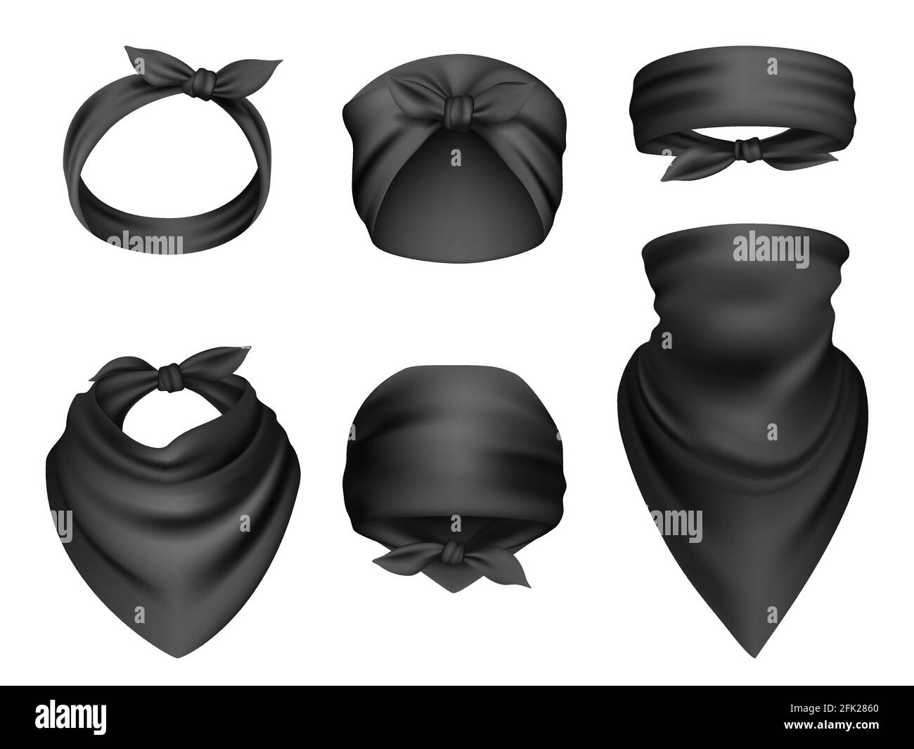 Serre-tête réaliste. Vêtements de sport pour la tête et le cou motard bandanas gangsta articles de mode foulard modèle vectoriel Illustration de Vecteur