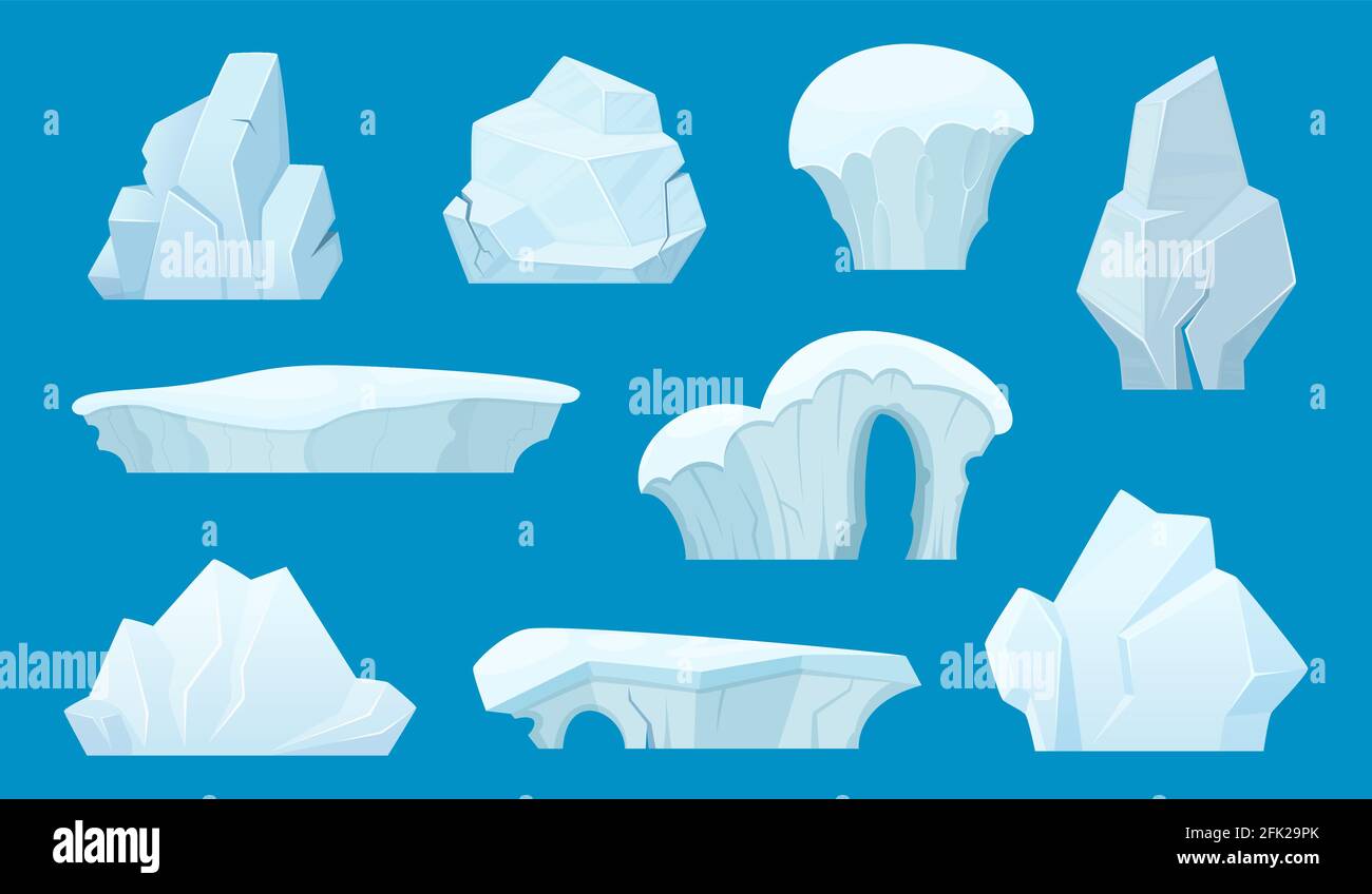 Bande dessinée iceberg. Antarctique glace blanc rochers hiver paysage neige ensemble vecteur Illustration de Vecteur