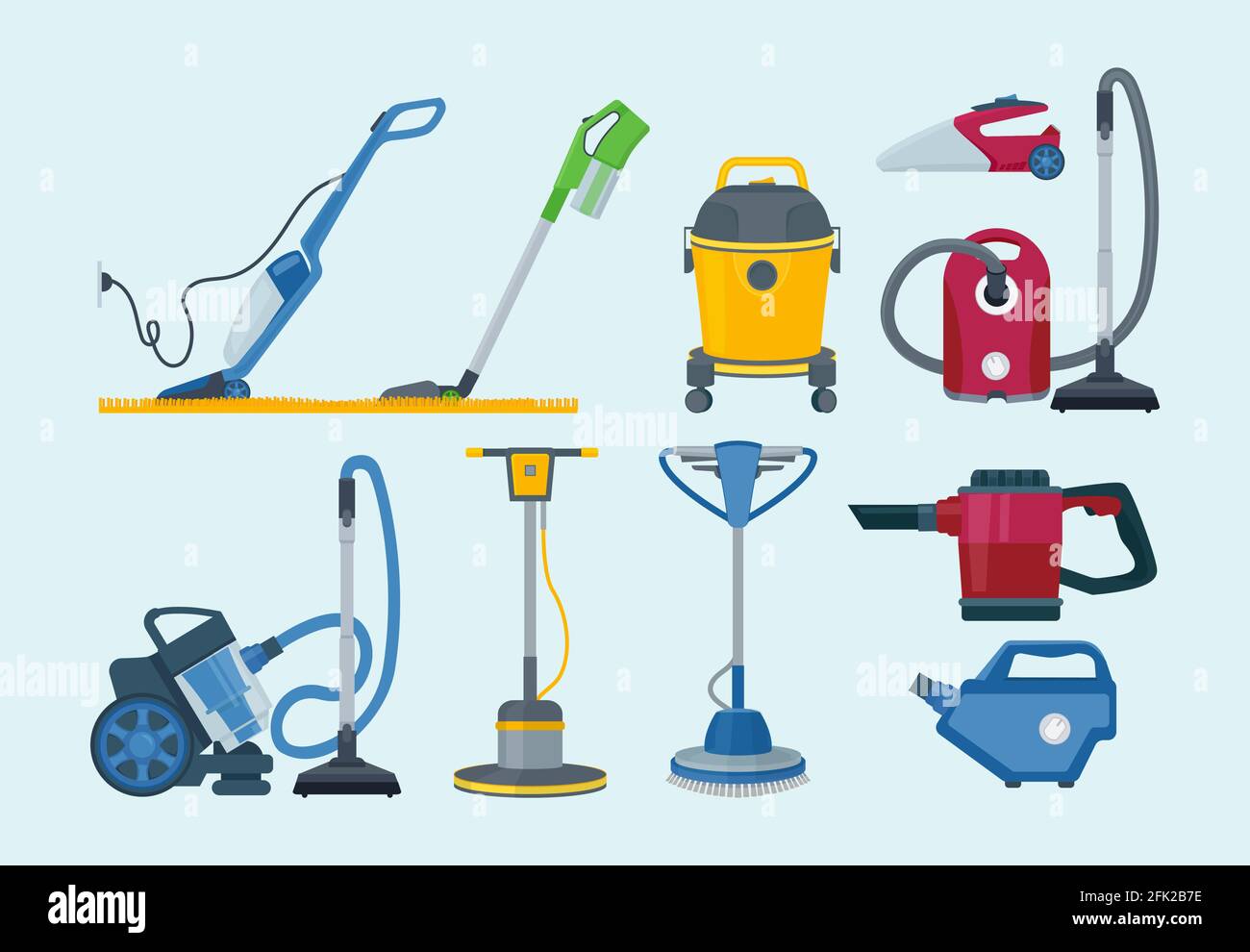 Équipement de nettoyage. Aspirateur électrique professionnel fournit des photos de collection de vecteur de service à la maison Illustration de Vecteur