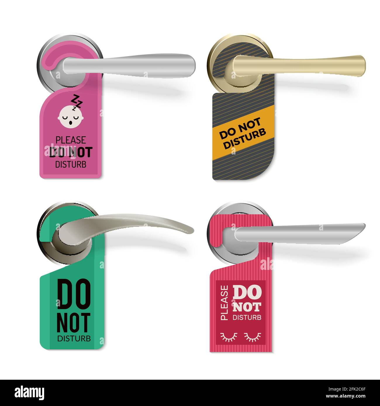Poignée de porte. Ne pas déranger les panneaux de la chambre d'hôtel ensemble d'étiquettes vectorielles Illustration de Vecteur