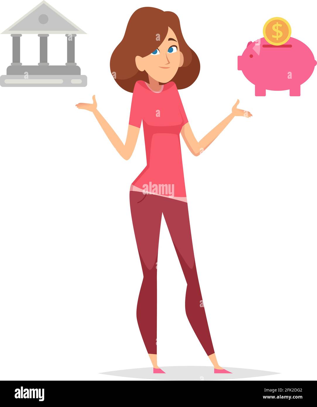 Planification budgétaire. Problème d'économie d'argent. Femme pensant comment sauver la finance et de choisir entre banque et image de vecteur de banque de piggy Illustration de Vecteur Planification budgétaire. Problème d'économie d'argent. Femme pensant comment sauver la finance et de choisir entre banque et image de vecteur de banque de piggy Illustration de Vecteur