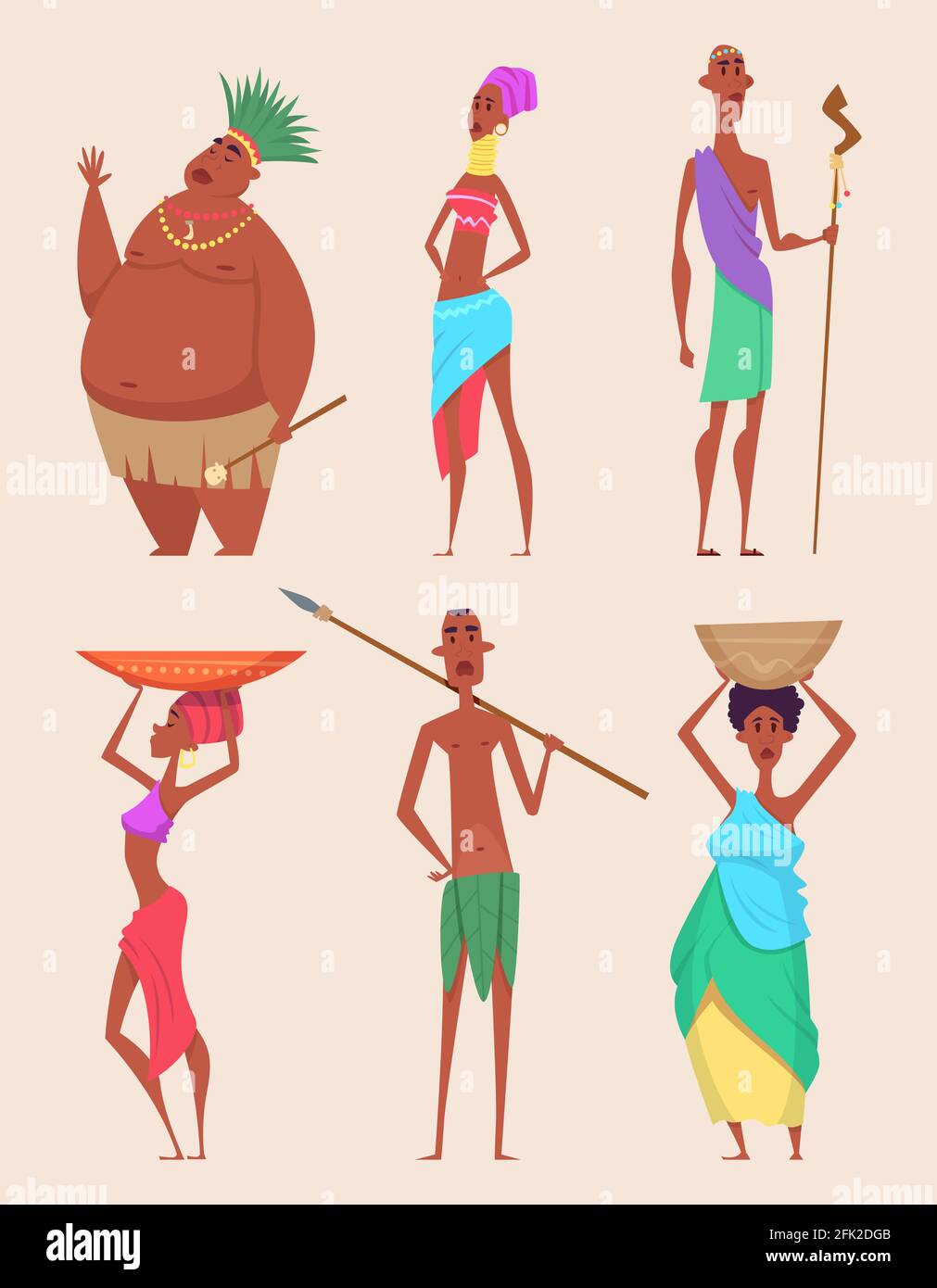 Les peuples africains. Personnages traditionnels authentiques familles pauvres illustrations vectorielles de la diversité africaine Illustration de Vecteur