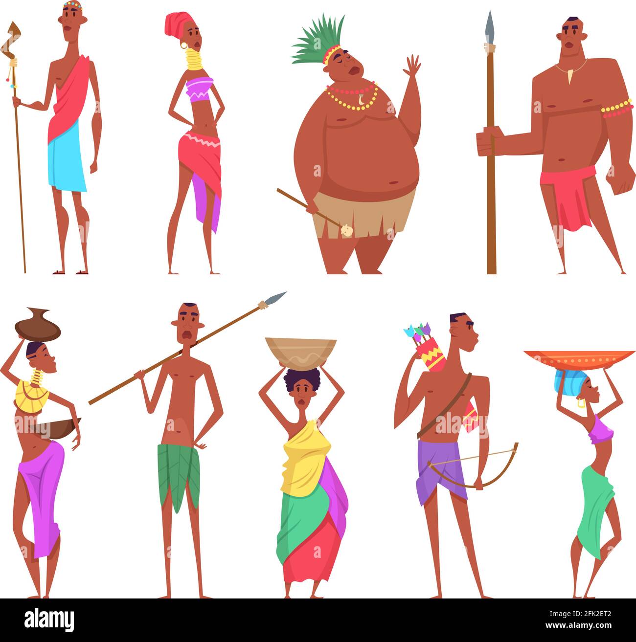 Femme africaine. Personnages authentiques noirs traditionnels d'afrique hommes et femmes groupes ethniques ensemble de vecteurs Illustration de Vecteur