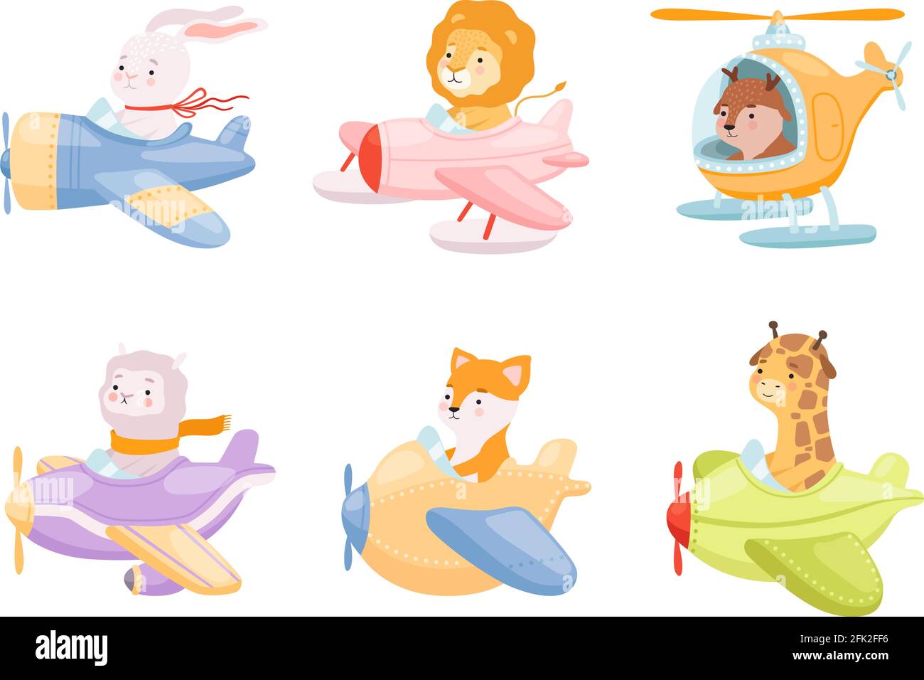 Animaux pilotes. Personnages drôles mignons dans les avions avia transport vol héros vecteur mascotte collections Illustration de Vecteur