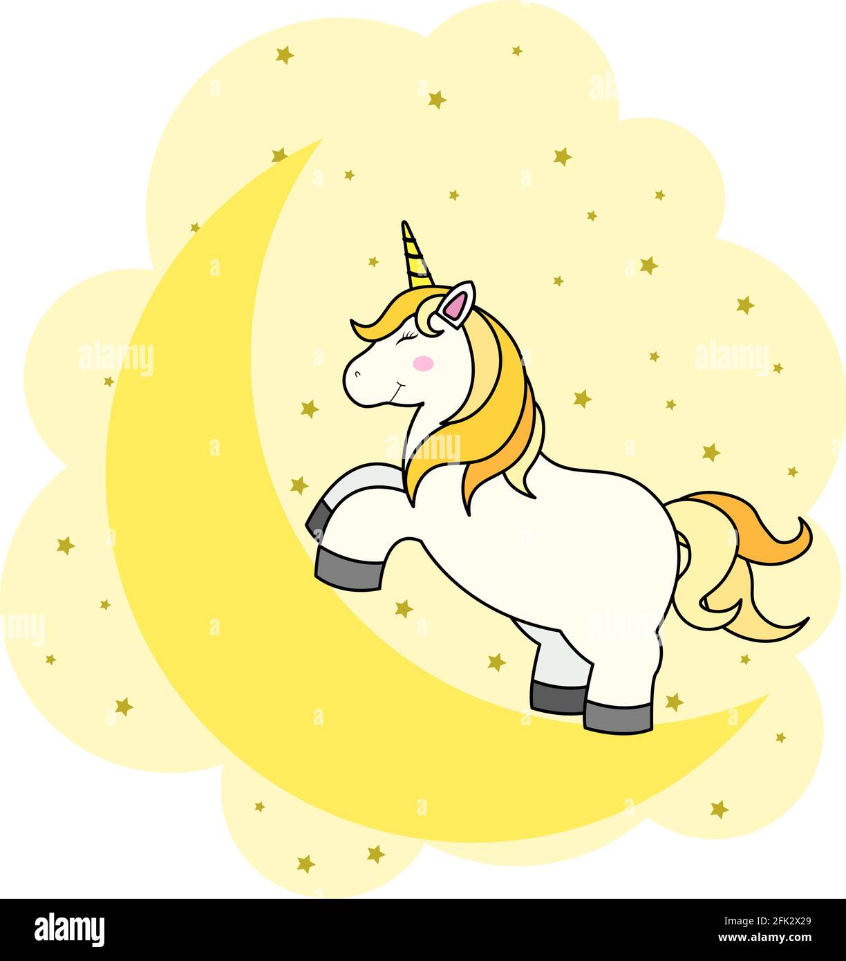 Joli dessin animé Unicorn sur nuage et arc-en-ciel pour T-shirt imprimé ou autocollant, fond d'écran et dessin à la main Illustration pour enfants Illustration de Vecteur