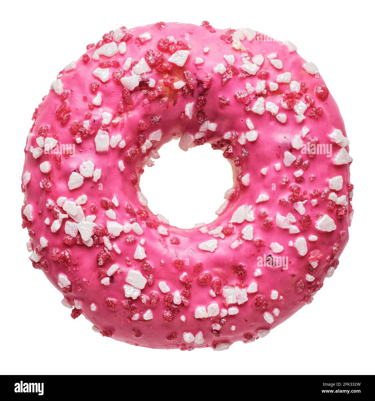 Objets isolés : un seul donut de fraise rose frais, sur fond blanc Banque D'Images