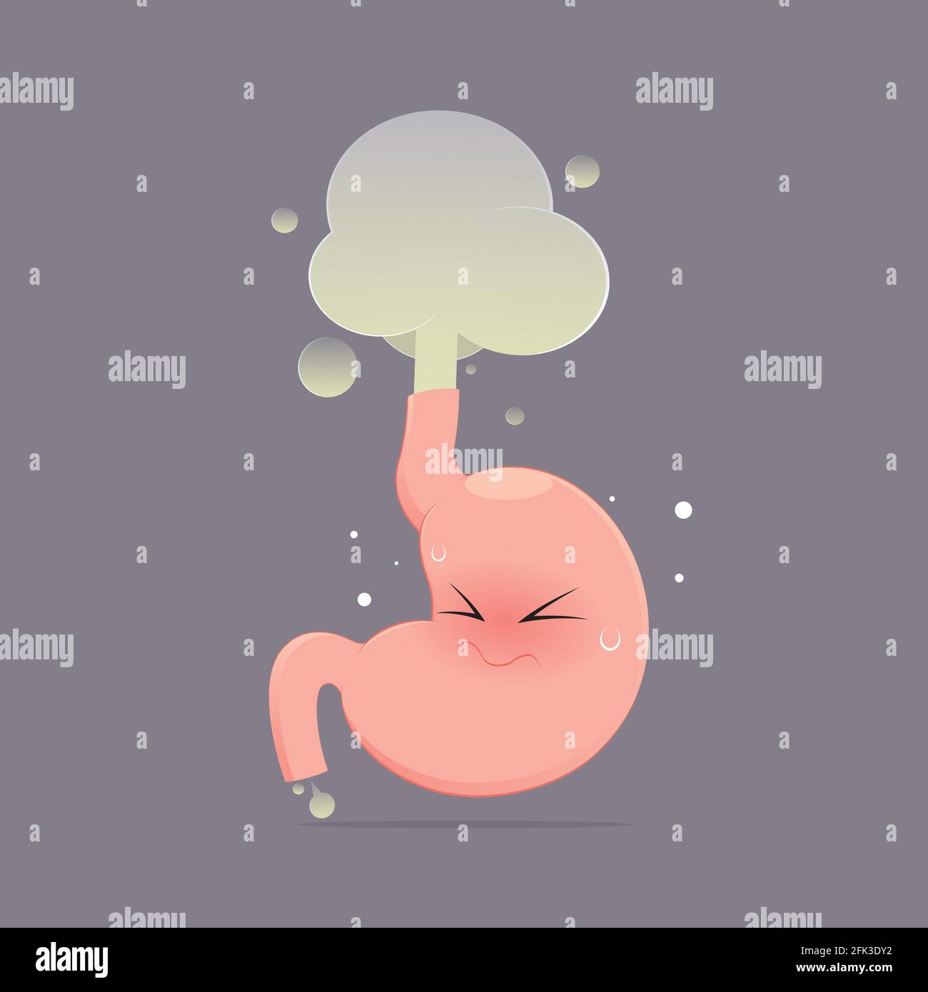 L'estomac est fart en raison de l'acide dans l'estomac, Cartoon vecteur, concept avec la santé interne Illustration de Vecteur