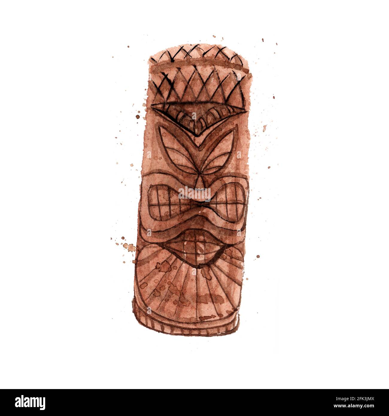 Simbols hawaïens - Tiki. Illustration aquarelle. Isolé sur blanc Banque D'Images