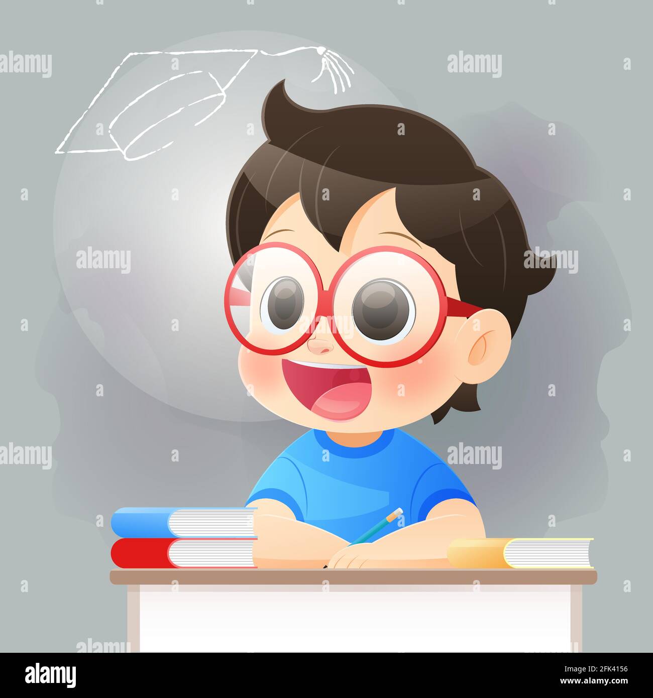 De retour à l'école, d'aller à l'école, le garçon espère réussir pour le diplômé Illustration de Vecteur