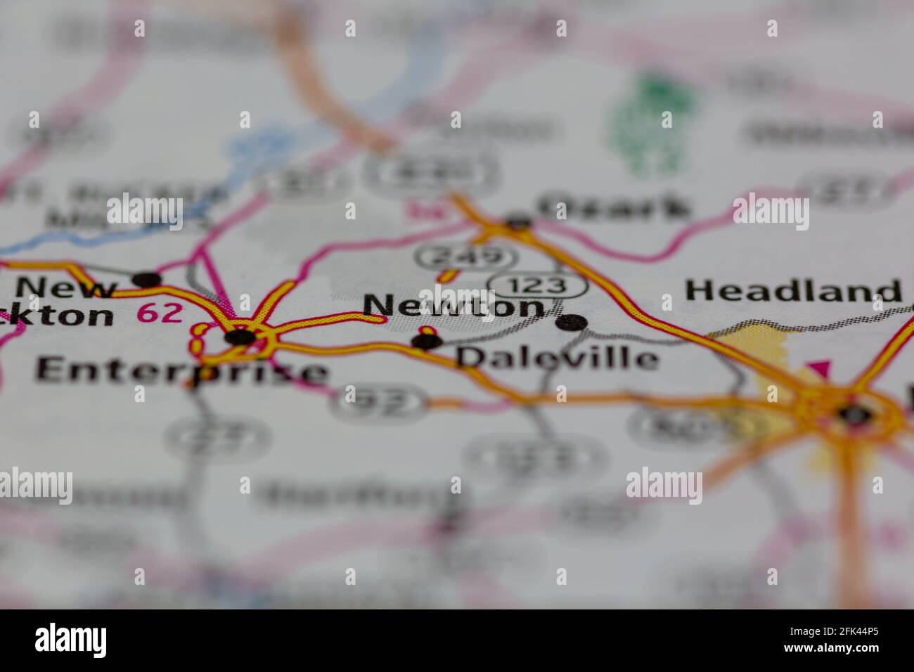 Newton Alabama USA indiqué sur une carte géographique ou sur une route carte Banque D'Images