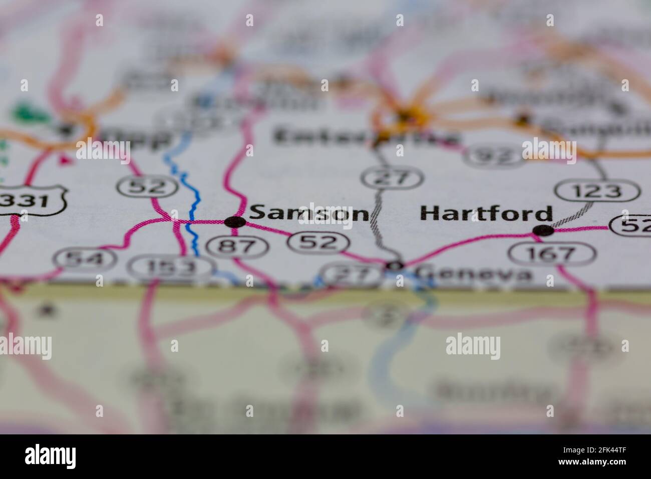 Samson Alabama USA indiqué sur une carte géographique ou une route carte Banque D'Images