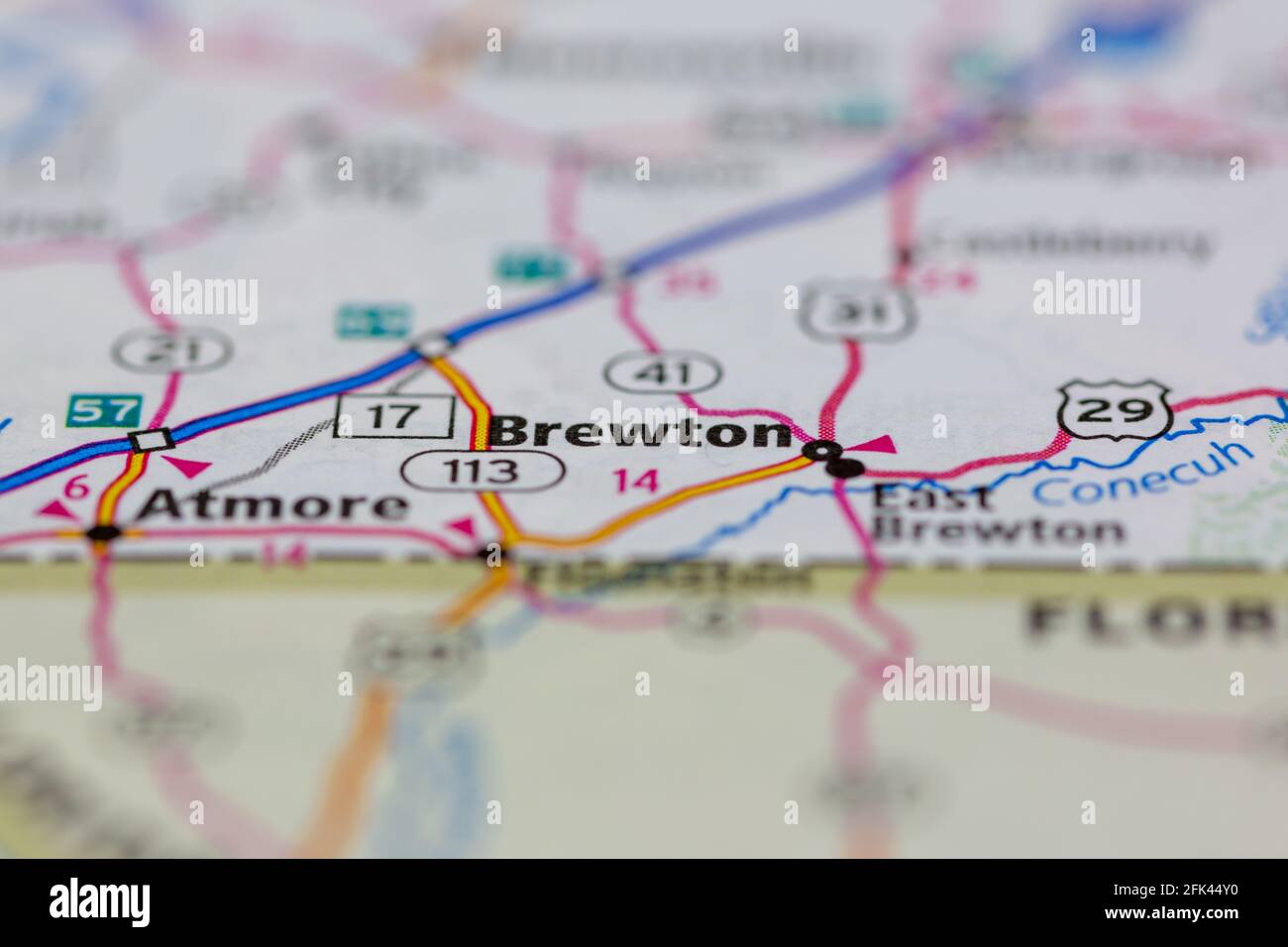 Brewton Alabama USA sur une carte géographique ou une route carte Banque D'Images