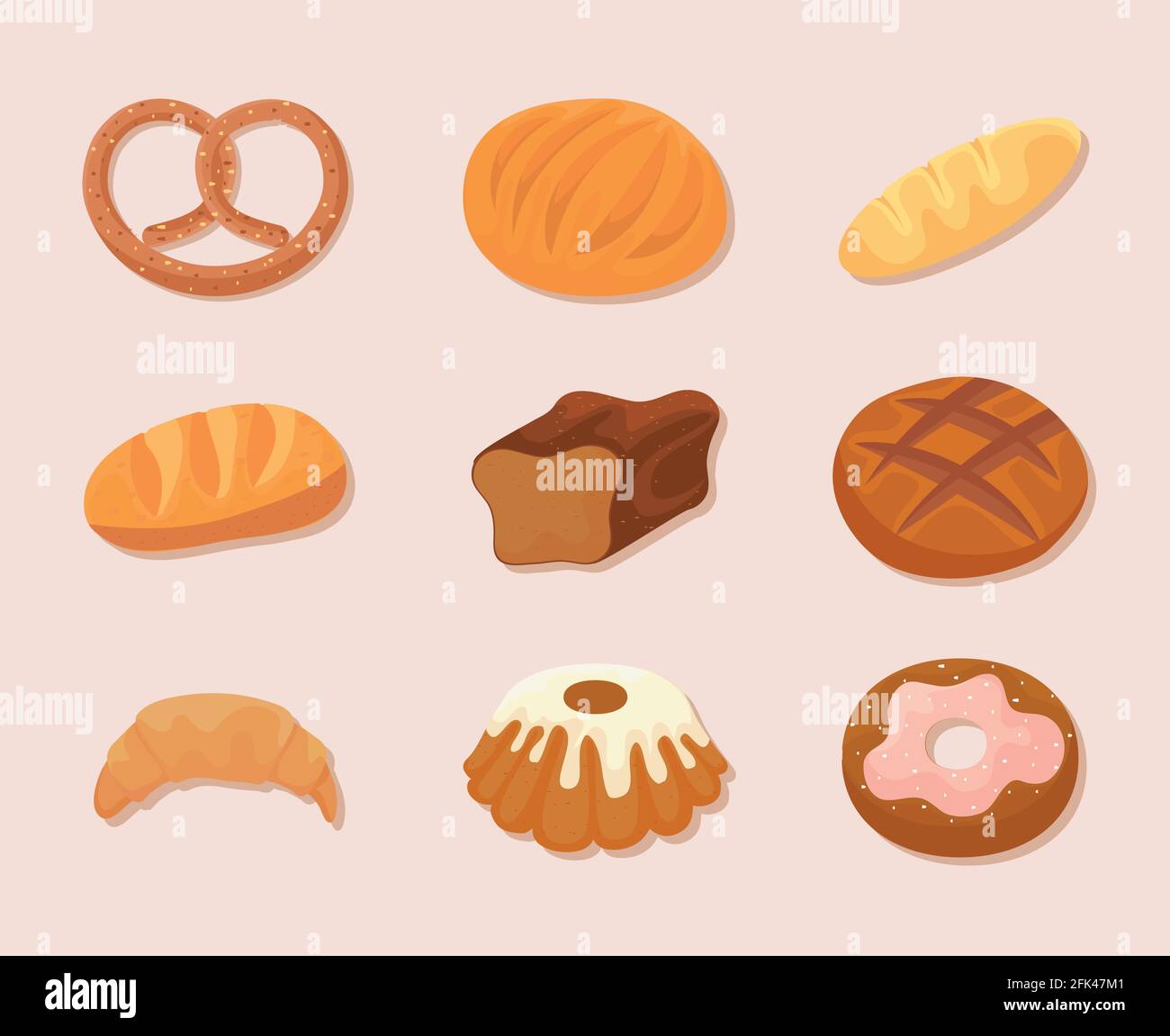 icônes de boulangerie Illustration de Vecteur