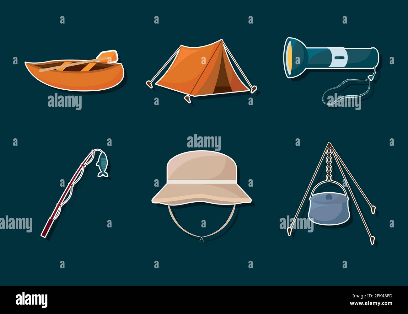 six icônes de camping Illustration de Vecteur