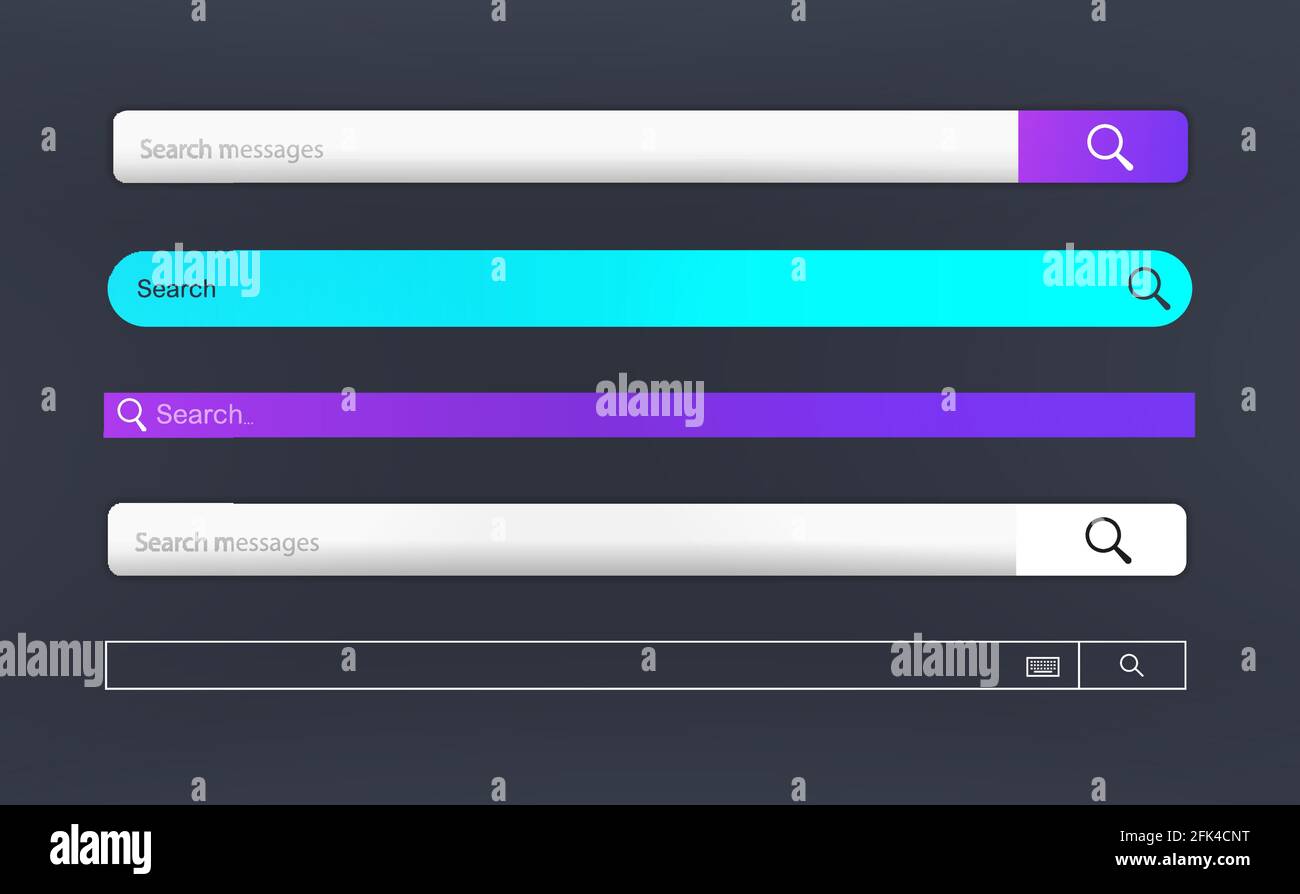 Ensemble de barres de recherche moderne. Modèle de champ de recherche Internet dans le navigateur Web ou l'application en ligne Recherche dans le panneau de l'interface utilisateur. Chaîne pour les informations de recherche en ligne Illustration de Vecteur